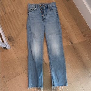 MOTHER High Rise Blue Jeans with Frayed Hem